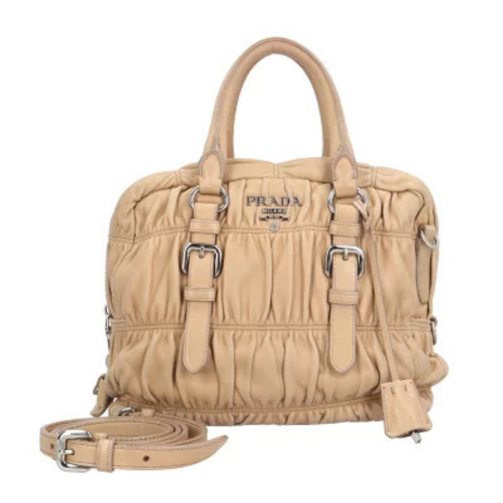 Prada Nappa Gathered Shoulder Bag Leather Brown